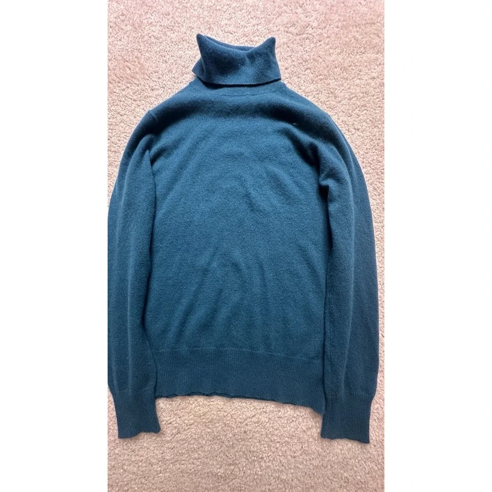 Neiman Marcus Cashmere Sweater Women M 100% Cashmere Teal Turtleneck Pullover